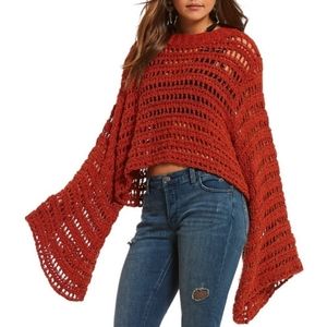 Free People Caught Up Bell Sleeve Sweater Terracotta Sz S - EUC